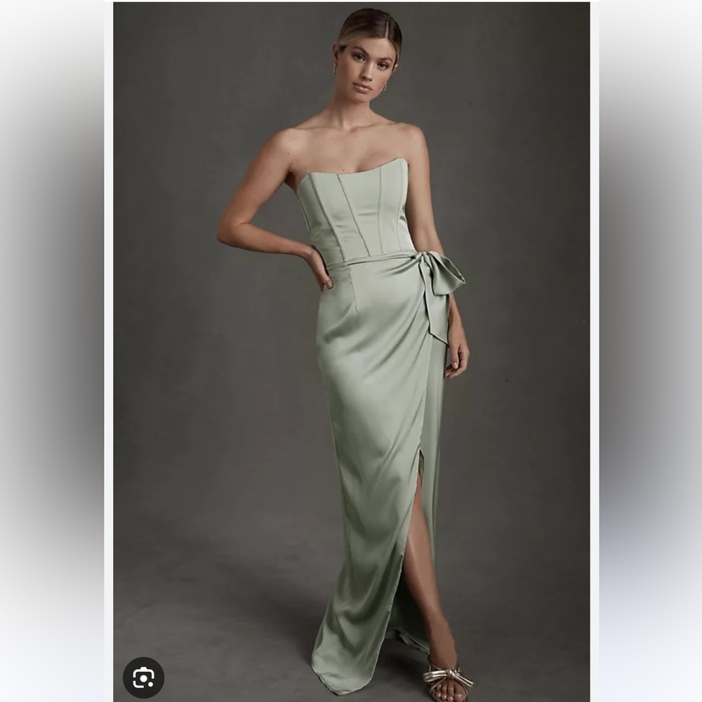 Anthropologie V. Chapman June Corset Front Slit Gown Dress in Sage